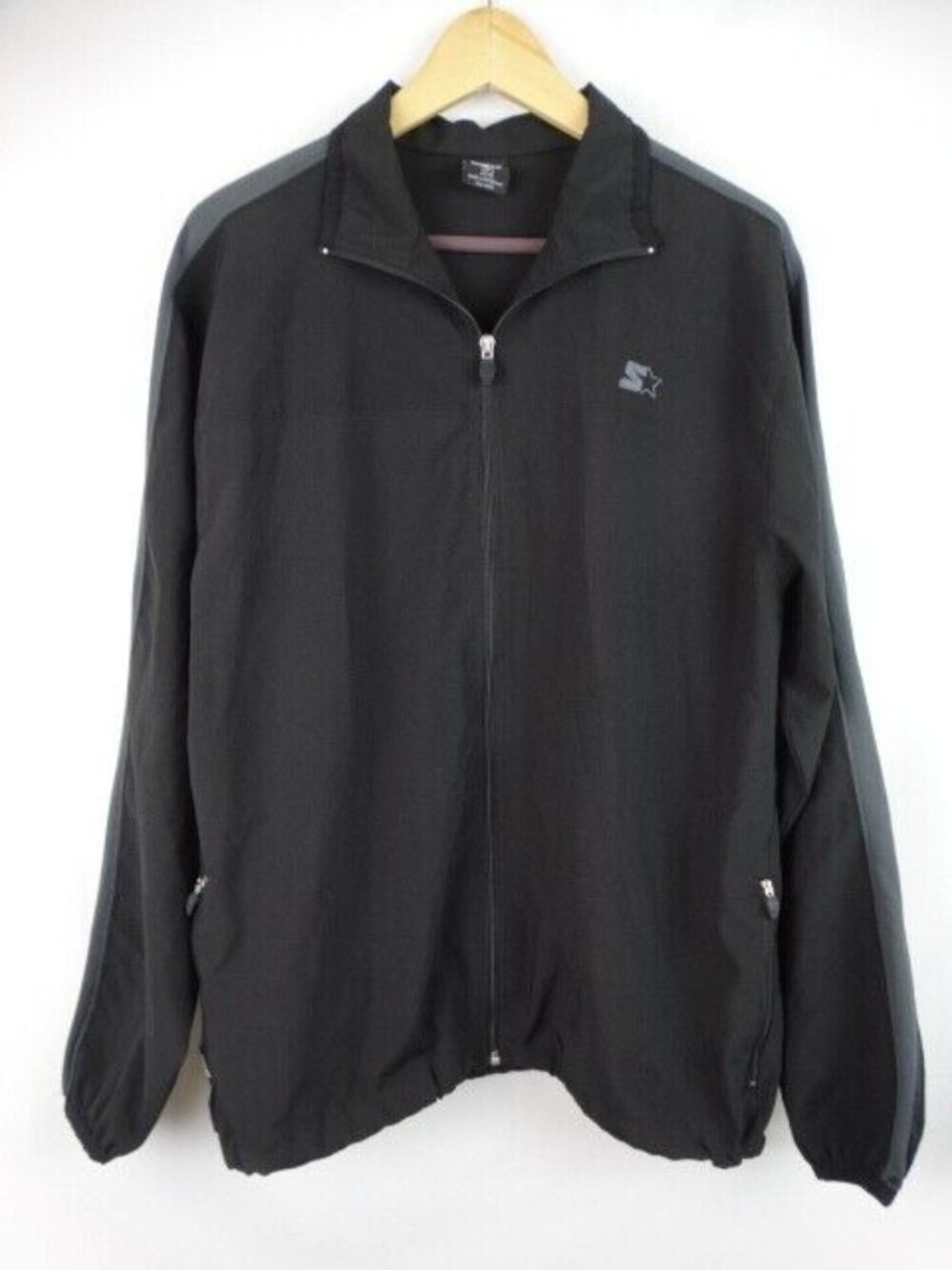 Starter Mens Jacket Size Medium Black Gray Windbreaker Track Jacket Top